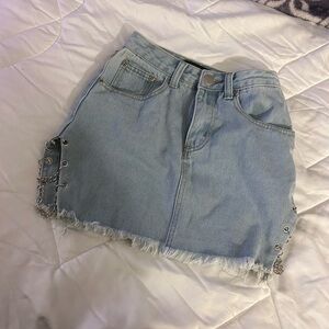 Light Blue Denim Mini Skirt with Chain Detail